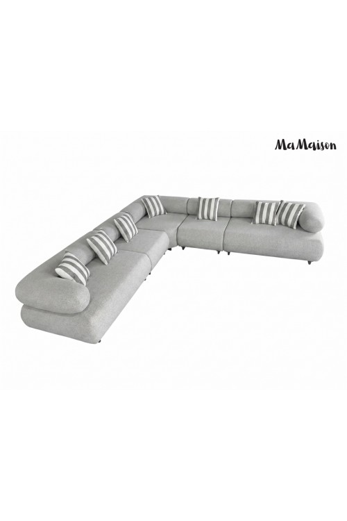MaMaison sofa narożna ogrodowa ALEXANDER  szara (poduszki i pokrowiec w zestawie)