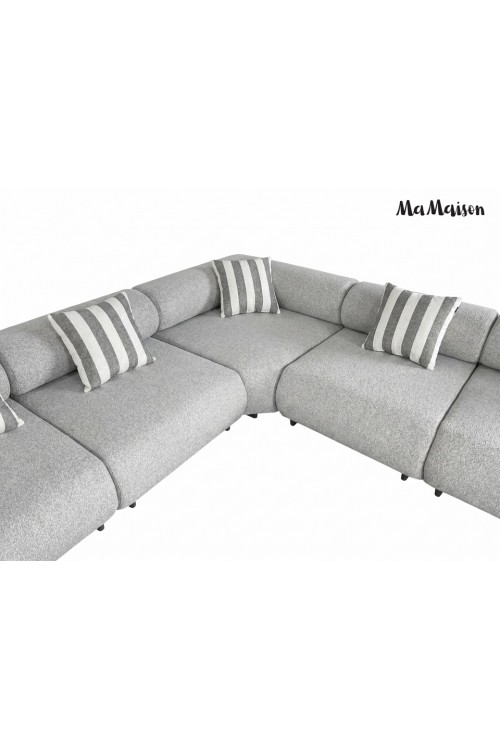 MaMaison sofa narożna ogrodowa ALEXANDER  szara (poduszki i pokrowiec w zestawie)