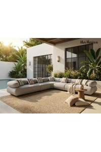 MaMaison sofa narożna ogrodowa ALEXANDER  szara (poduszki i pokrowiec w zestawie)