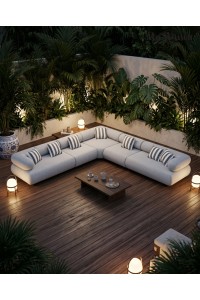 MaMaison sofa narożna ogrodowa ALEXANDER  szara (poduszki i pokrowiec w zestawie)