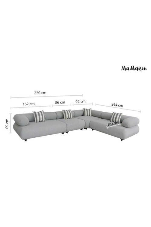 MaMaison sofa narożna ogrodowa ALEXANDER  4 szara (poduszki i pokrowiec w zestawie)