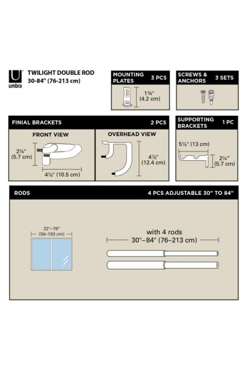 UMBRA karnisz TWILIGHT DOUBLE 76 - 213    cm czarny mat