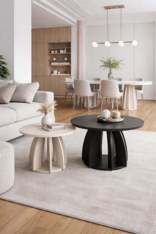 Zestaw 2 stolików kawowych lamello — nowoczesny design inspirowany lamelami