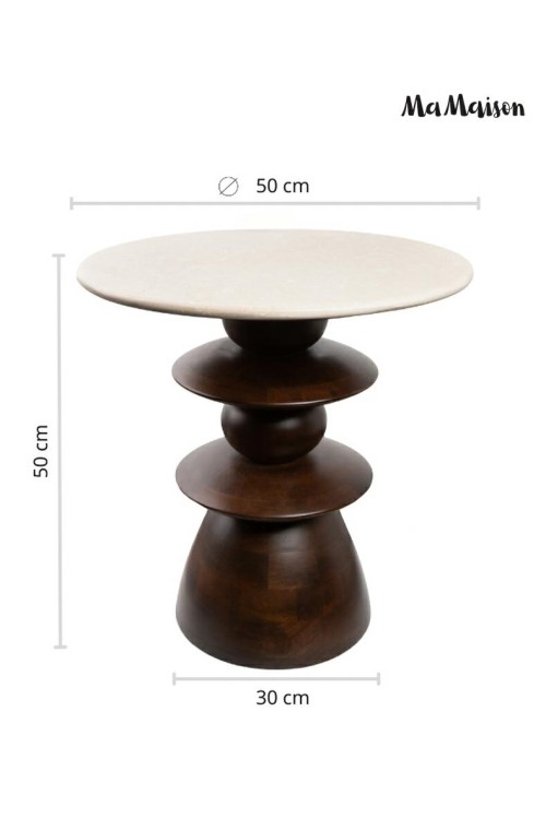 MaMaison stolik RONDA 50 drewno mango /   marmur
