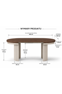 Okrągły stół rozkładany MODO Premium Ø100 - 180 cm ryflowana podstawa kaszmir okapi